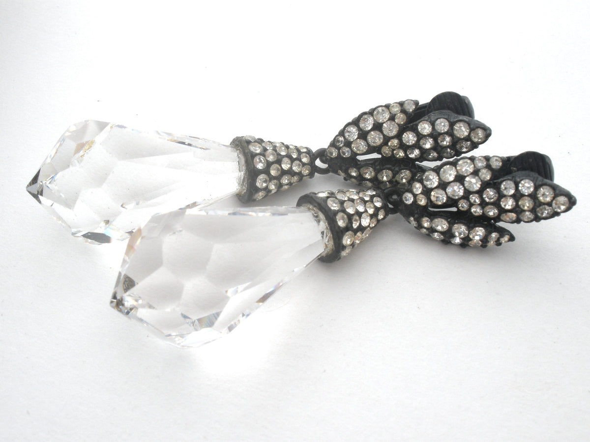 Black & Clear Crystal Dangle Earrings Vintage