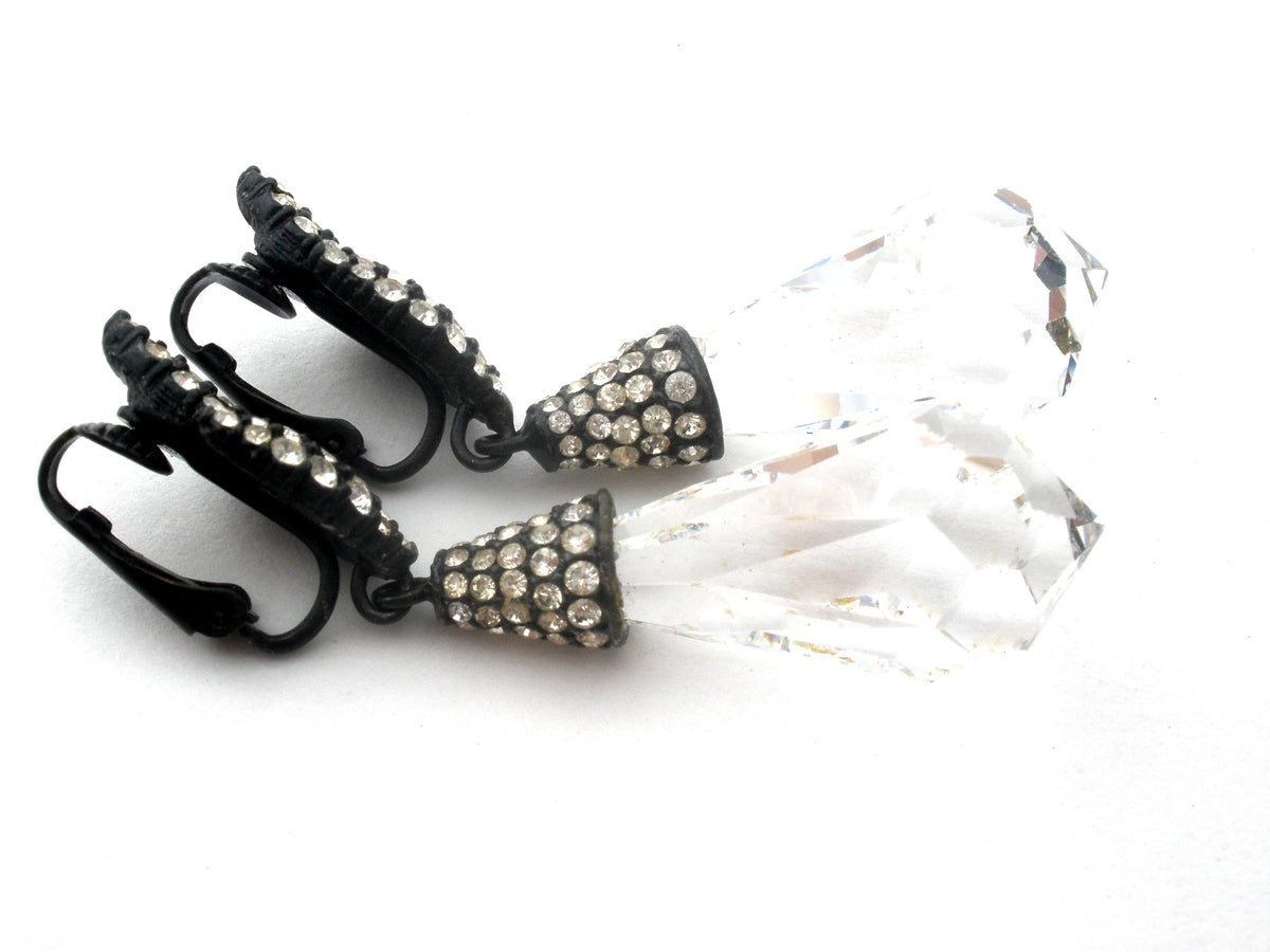 Black & Clear Crystal Dangle Earrings Vintage