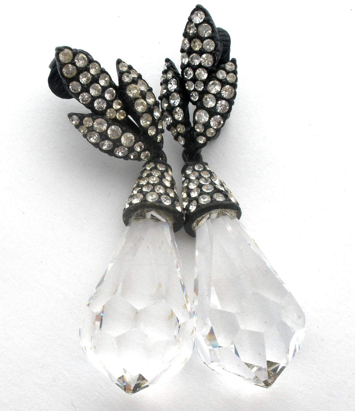 Black & Clear Crystal Dangle Earrings Vintage