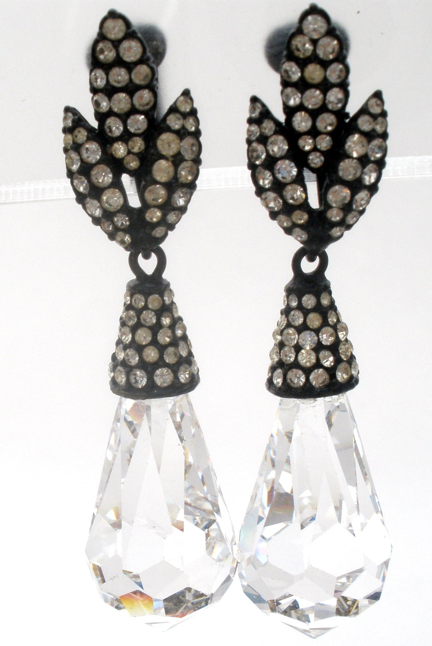 Black & Clear Crystal Dangle Earrings Vintage