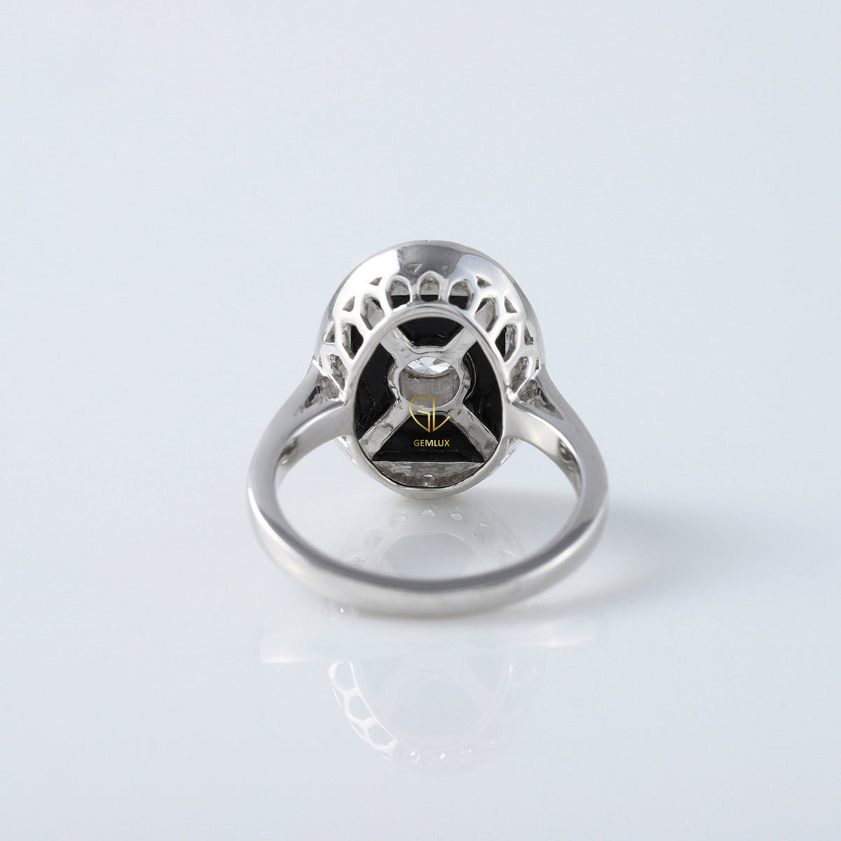 Black Onyx 1920s Vintage Art Deco Round Moissanite Cocktail Ring