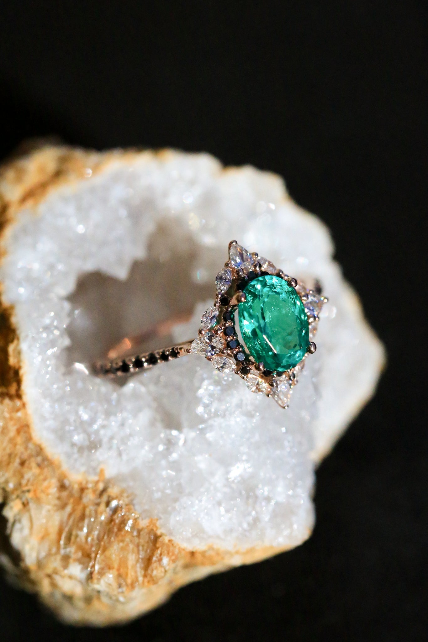 "North Star" - Oval Lab-Grown Emerald Engagement Ring With Diamond Halo & Diamond Accents
