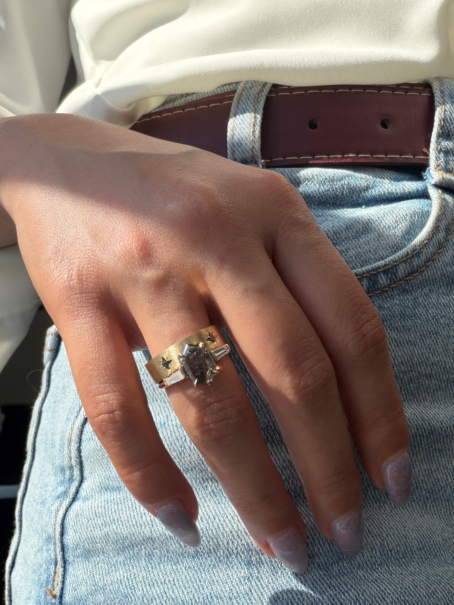 Estrella Wedding Ring, 2 Black Diamond, 5mm Matte