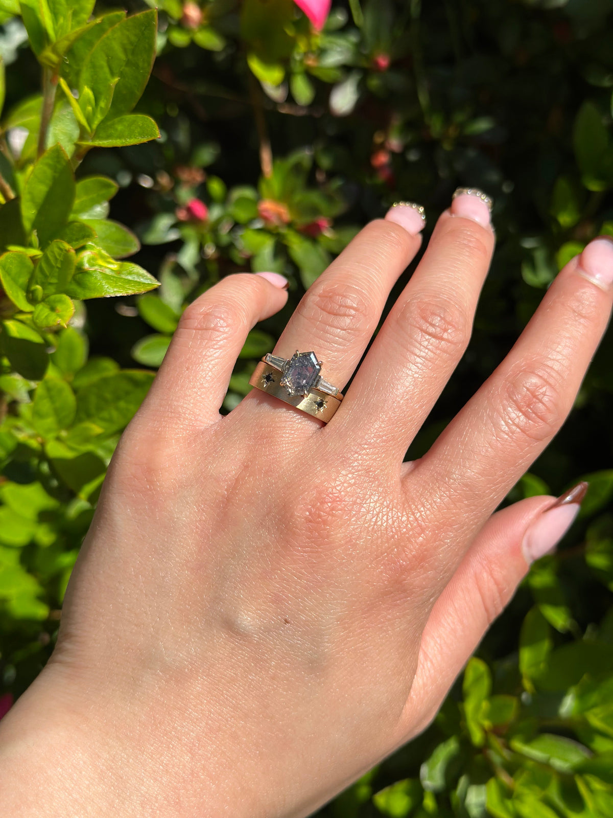 Estrella Wedding Ring, 2 Black Diamond, 5mm Matte
