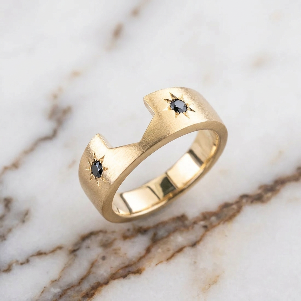 Estrella Wedding Ring, 2 Black Diamond, 5mm Matte