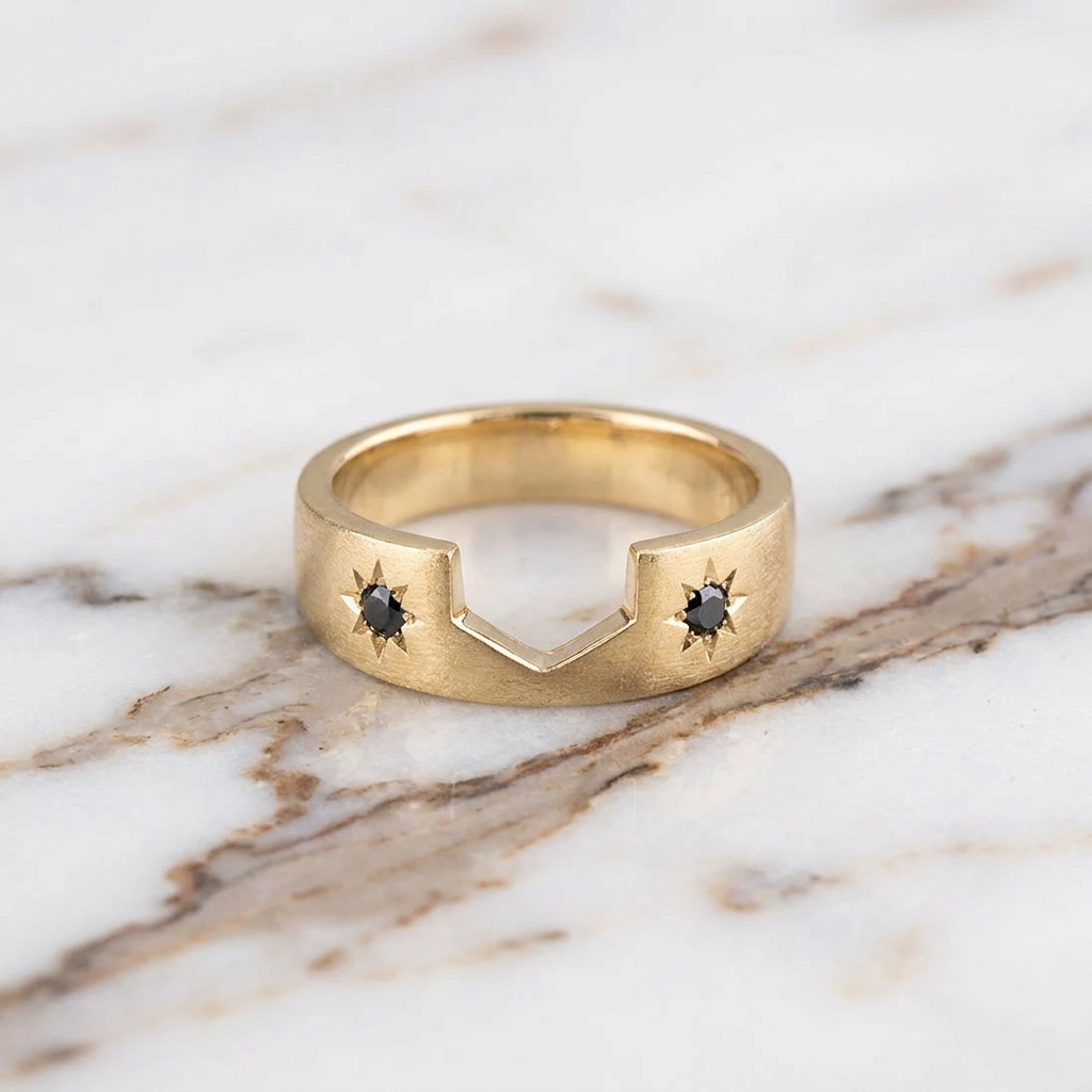 Estrella Wedding Ring, 2 Black Diamond, 5mm Matte