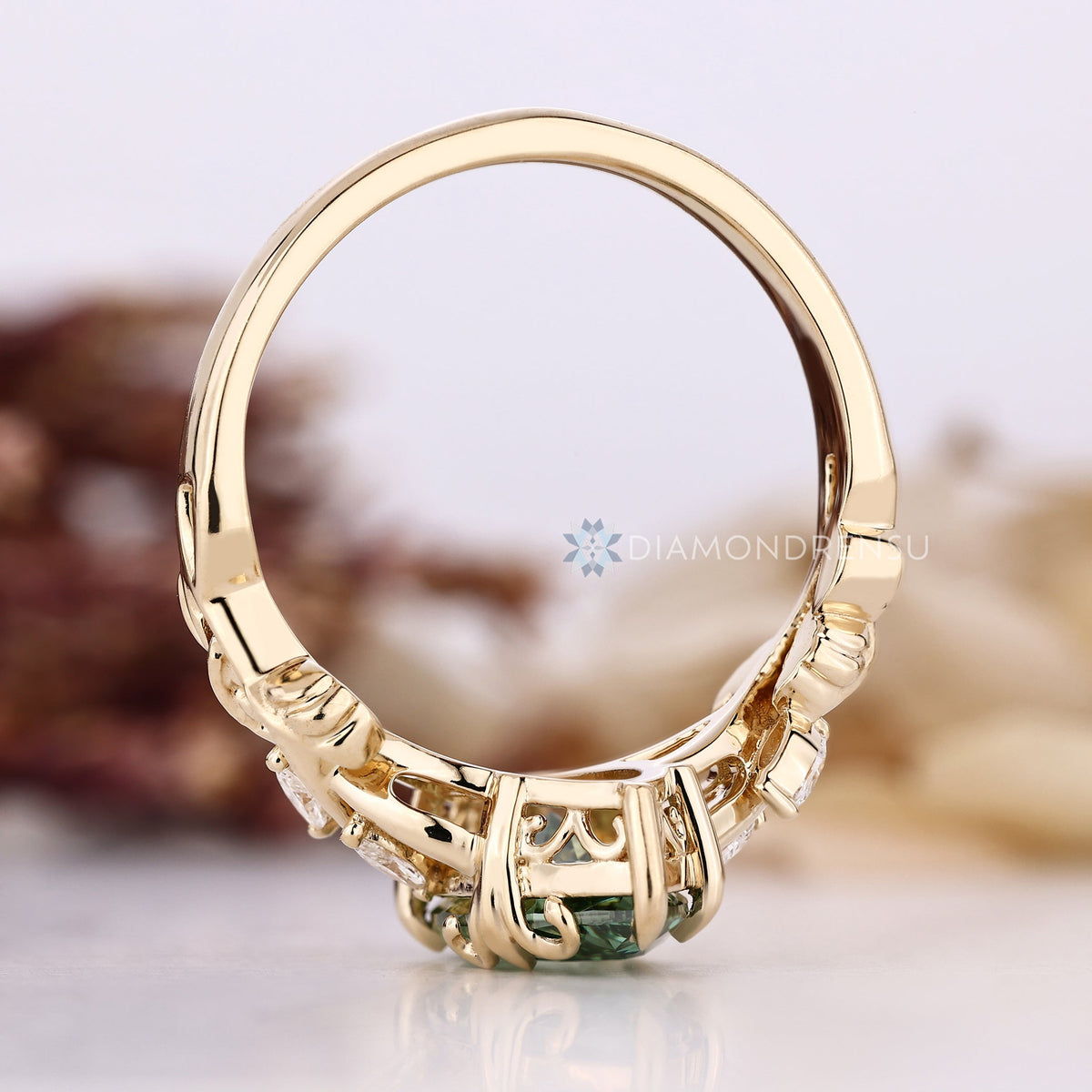 Green Marquise Nature Inspired Engagement Ring