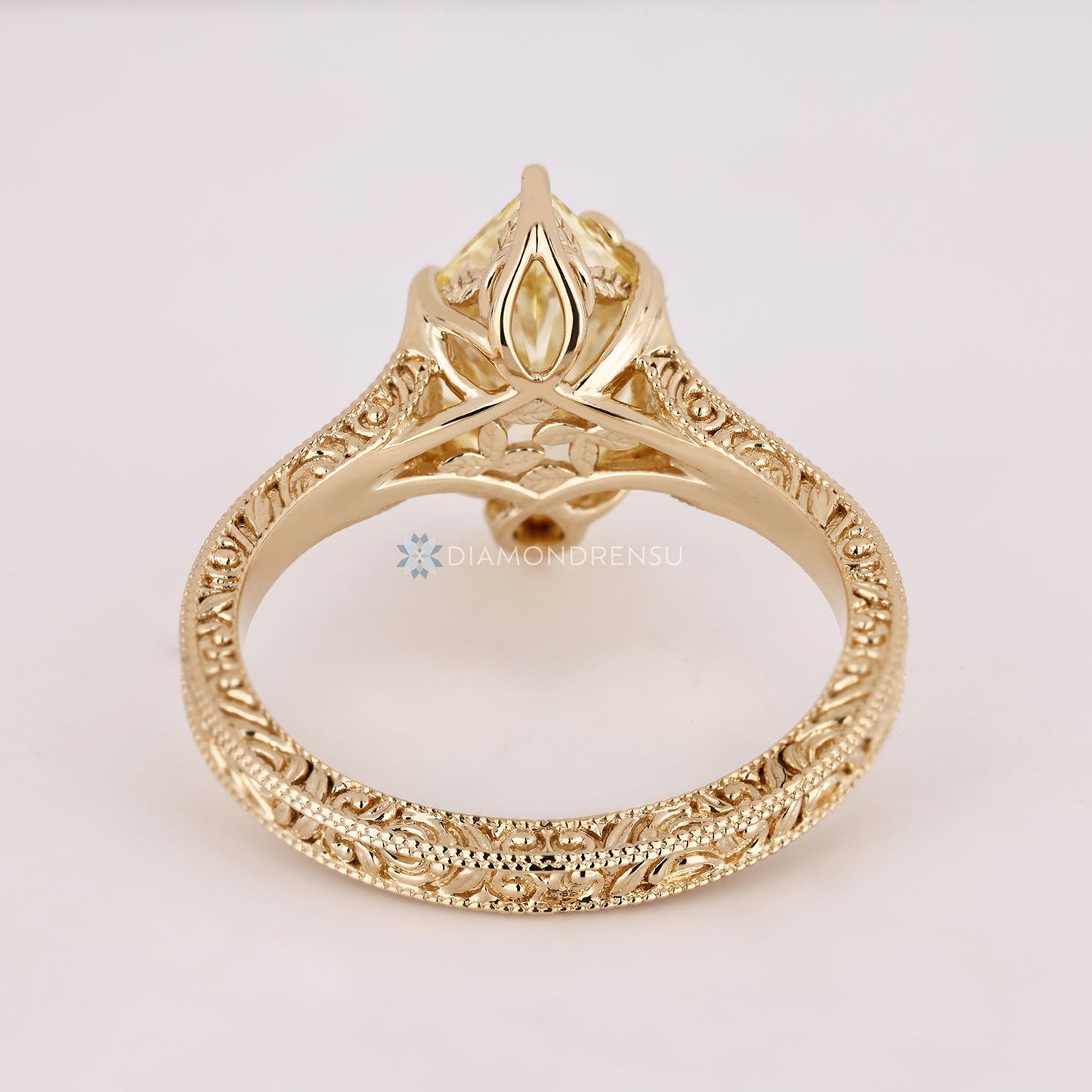 Yellow Dutch Marquise Diamond Ring in Art Deco Tulip Setting