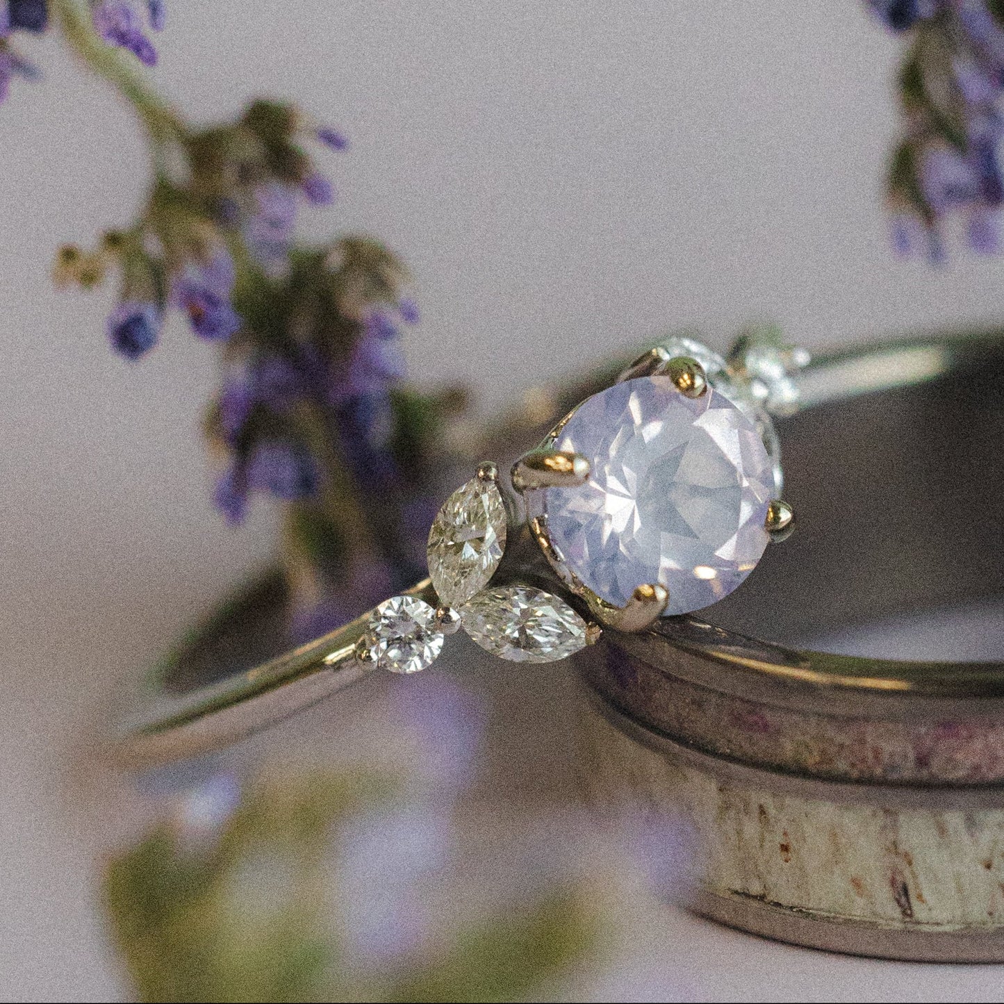 "Blossom" - Round Cut Lavender Quartz Engagement Ring With Diamond Accents
