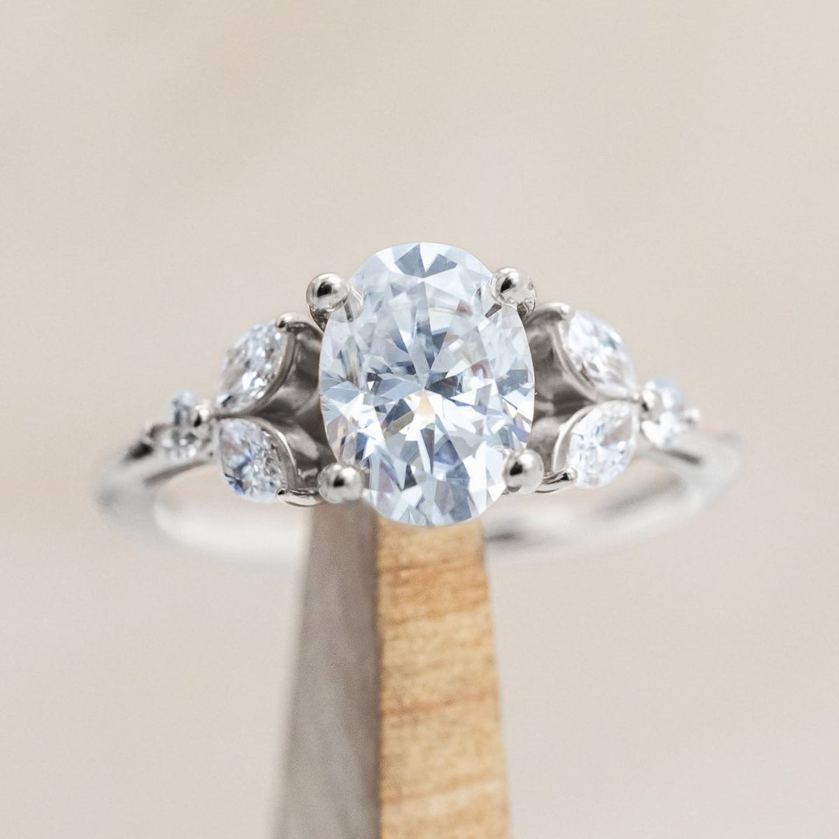 "Blossom" - Oval Cut Moissanite Engagement Ring With Diamond Accents