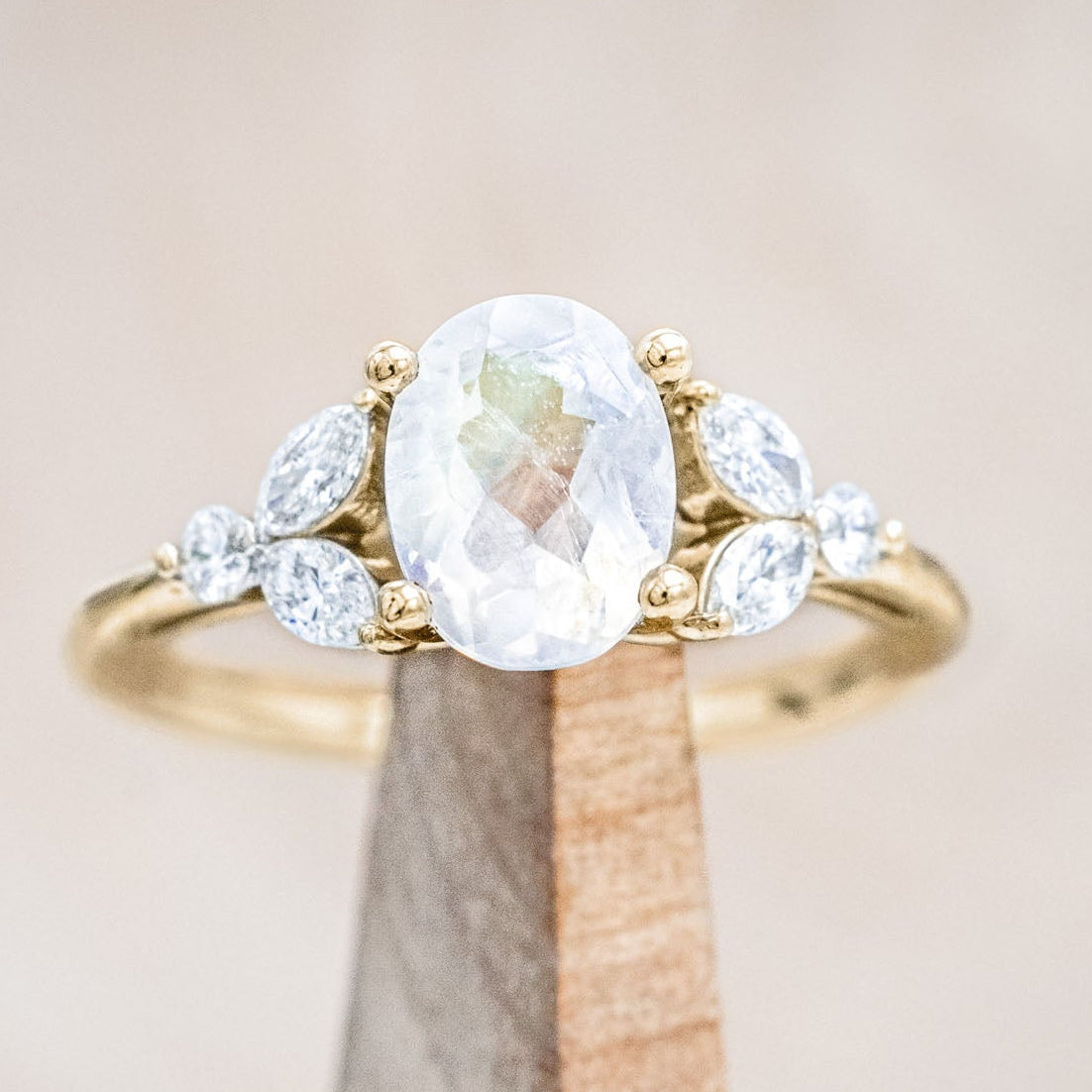 "Blossom" - Oval Cut Moonstone Engagement Ring With Diamond Accents