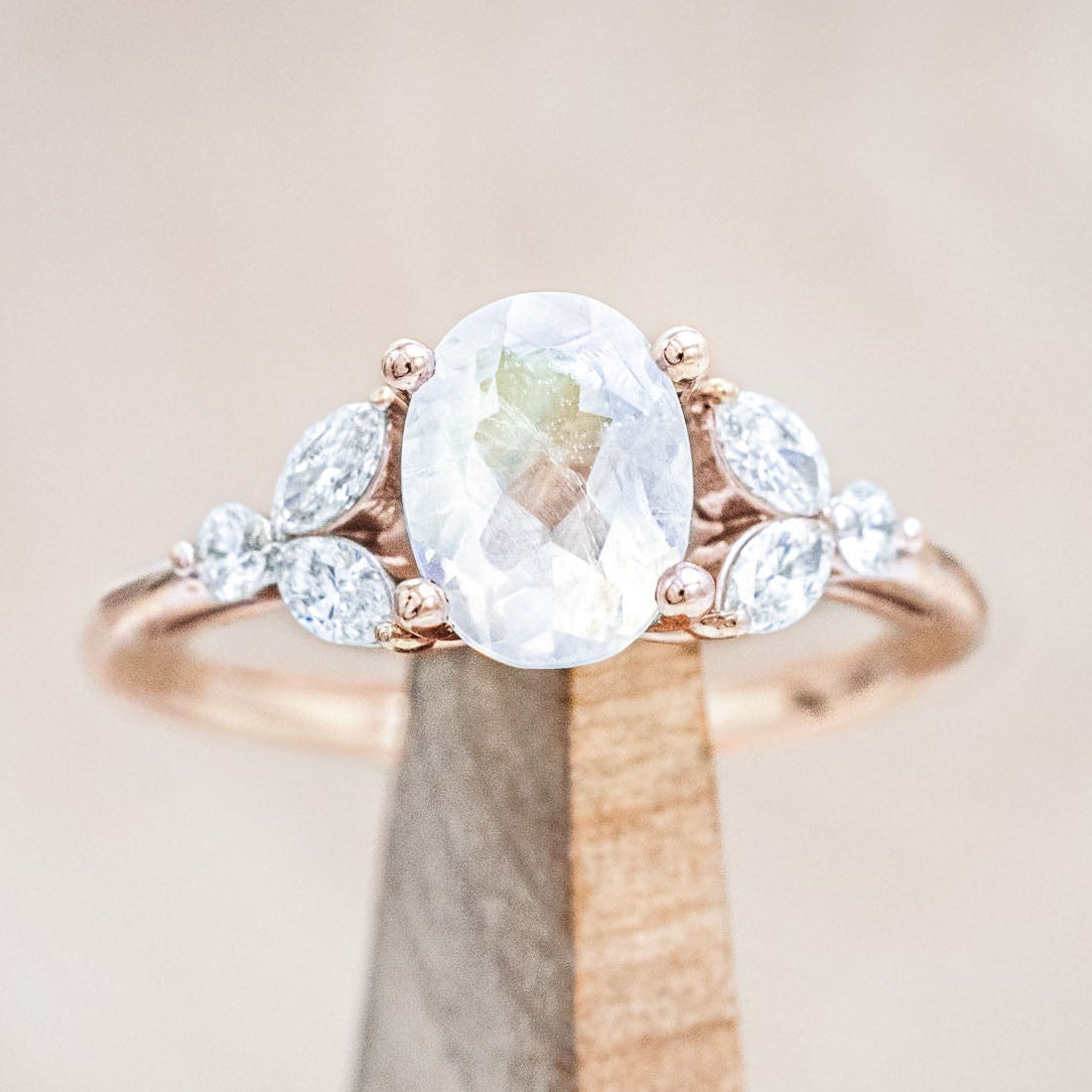 "Blossom" - Oval Cut Moonstone Engagement Ring With Diamond Accents