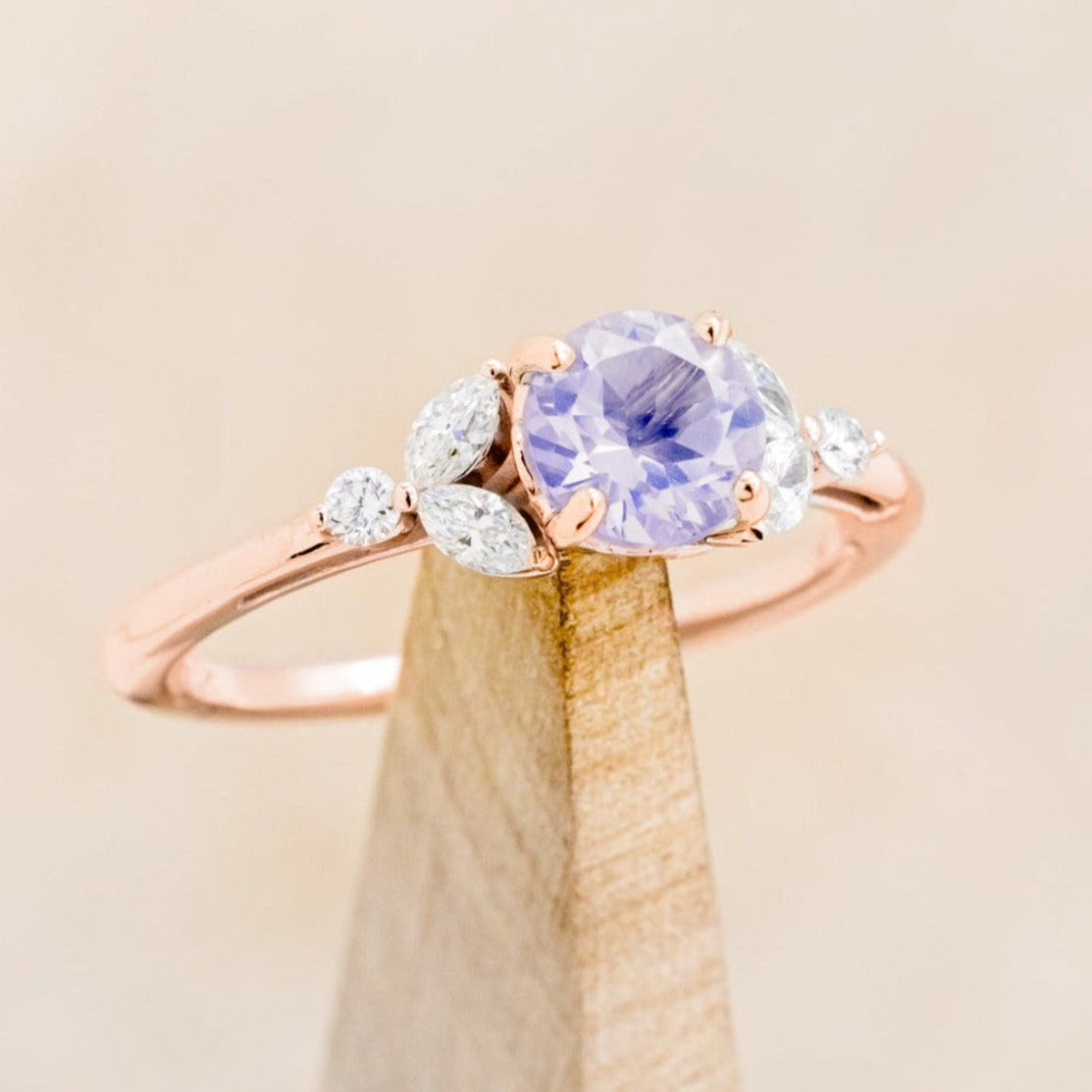 "Blossom" - Round Cut Lavender Quartz Engagement Ring With Diamond Accents