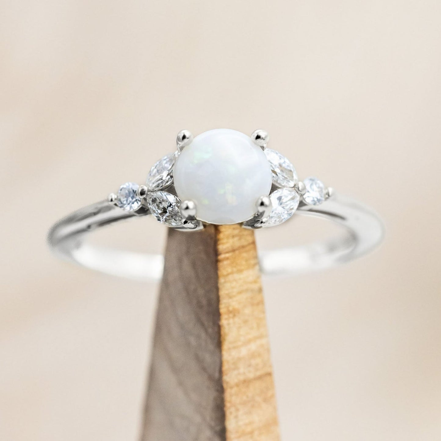 "Blossom" - Cabochon Cut Opal Engagement Ring With Diamond Accents