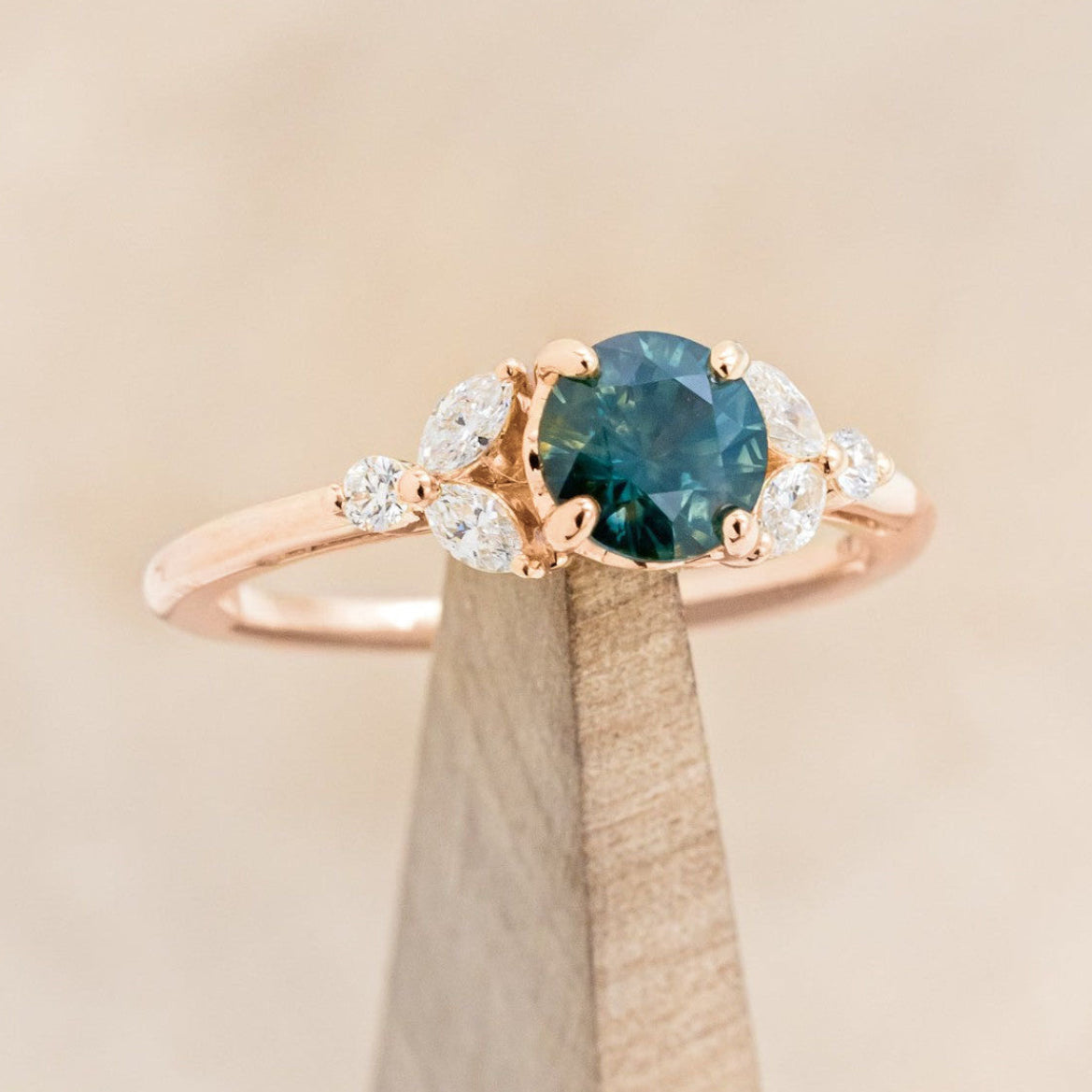 "Blossom" - Round Cut Montana Sapphire Engagement Ring With Diamond Accents