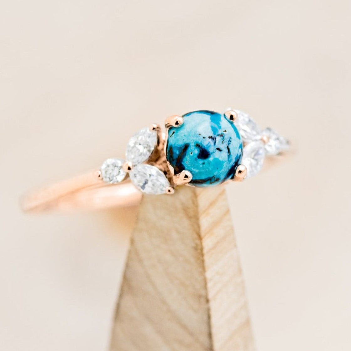 "Blossom" - Cabochon Cut Turquoise Engagement Ring With Diamond Accents