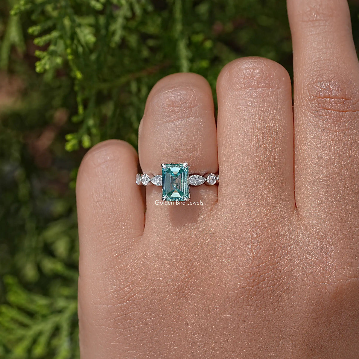 Emerald Cut Moissanite Engagement Ring