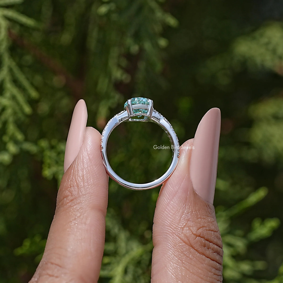 Blue Oval Moissanite Accent Wedding Ring