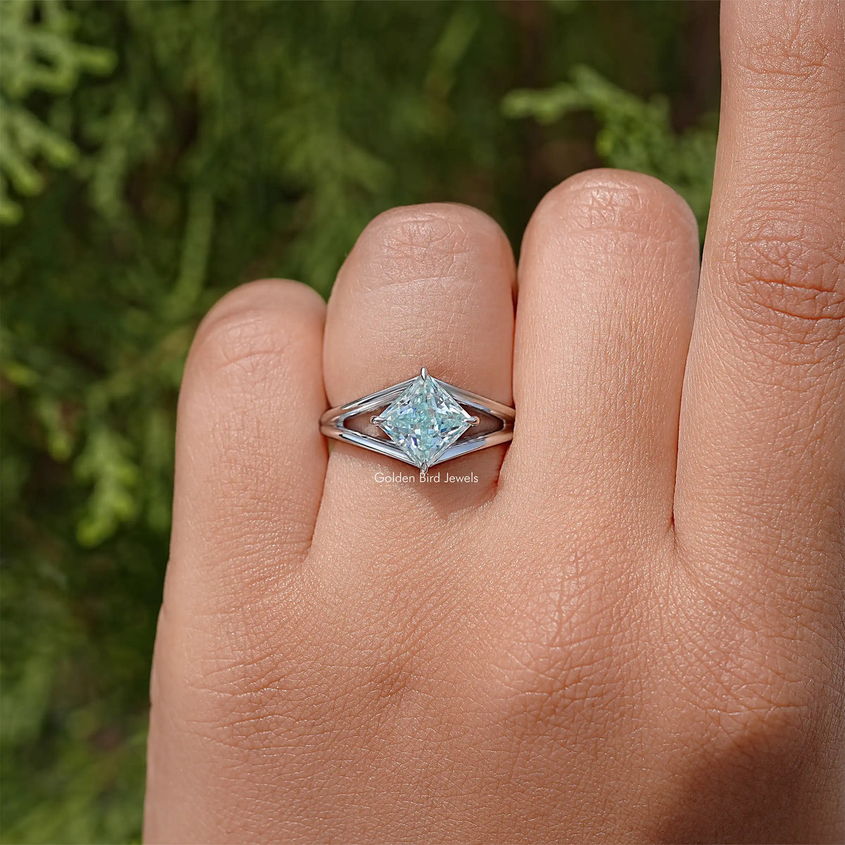 Princess Moissanite Split Shank Wedding Ring