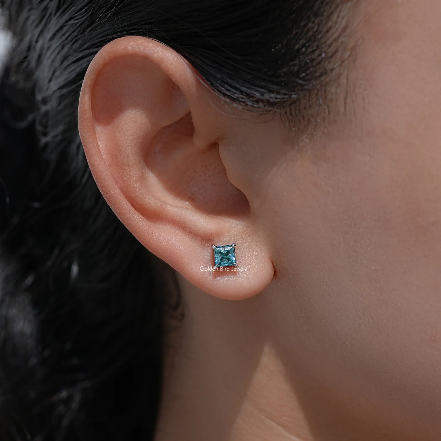 Princess Cut Moissanite Screw Back Earrings