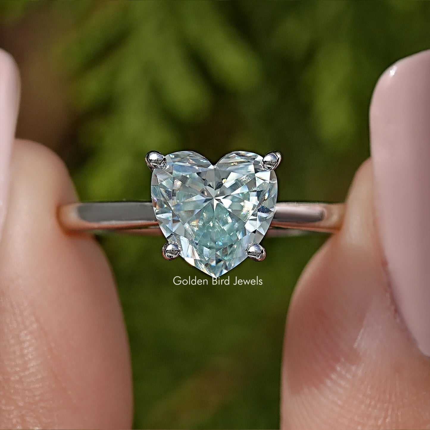 Blue Heart Moissanite Solitaire Wedding Ring