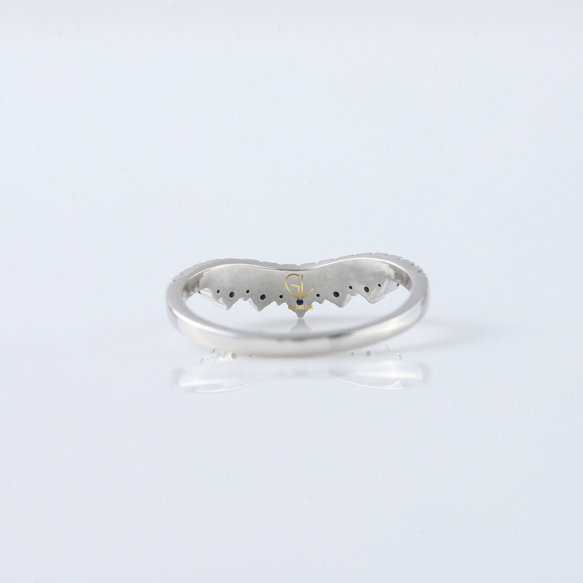 Blue Sapphire Round Cut Lab Grown Diamond Curved Band