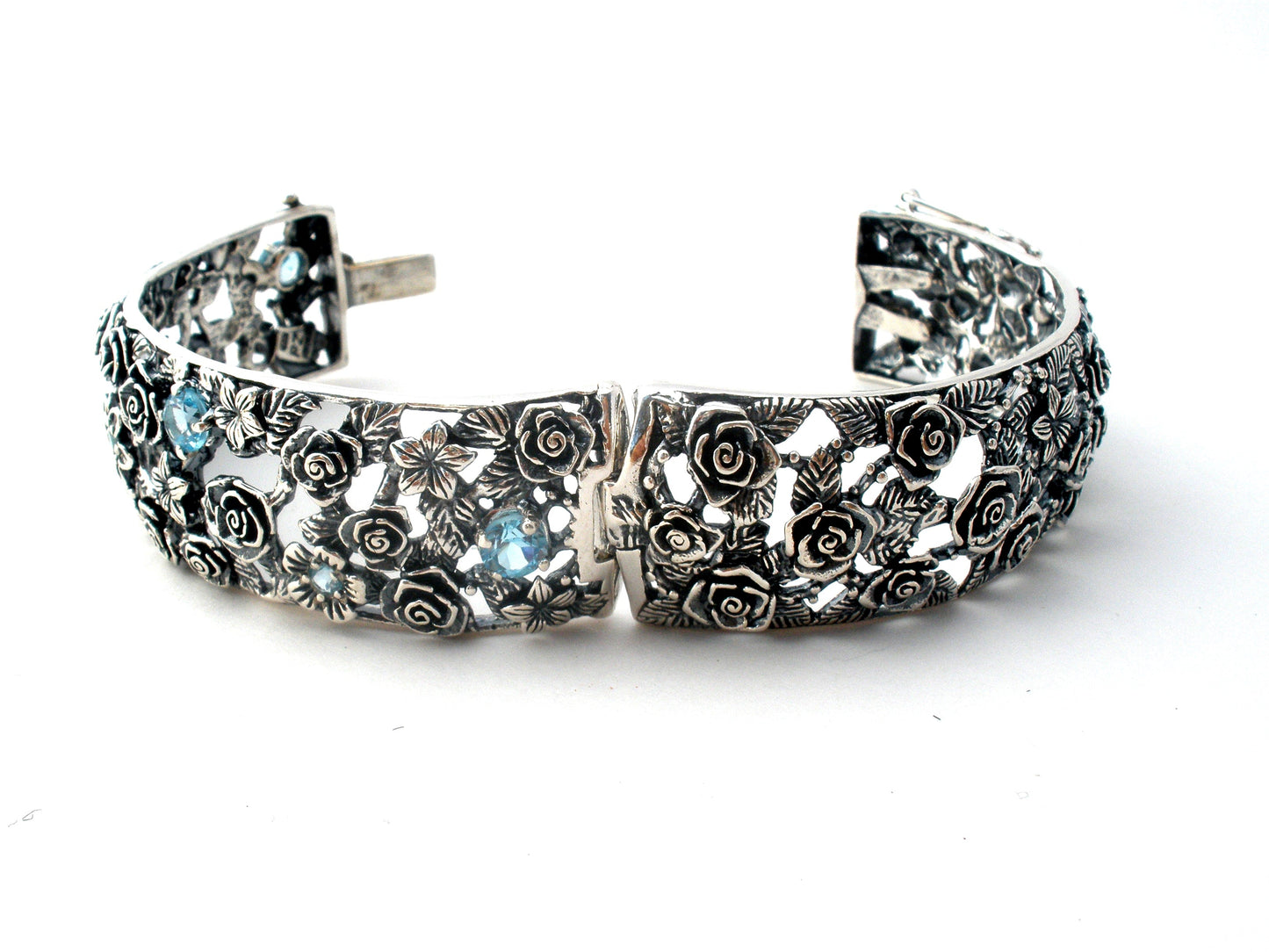 Blue Topaz Rose Flower Bangle Bracelet OR PAZ