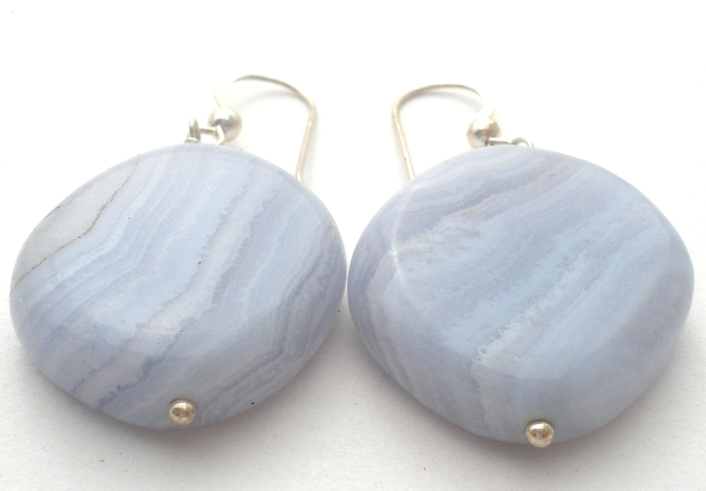 Blue Lace Agate Dangle Earrings Sterling Silver