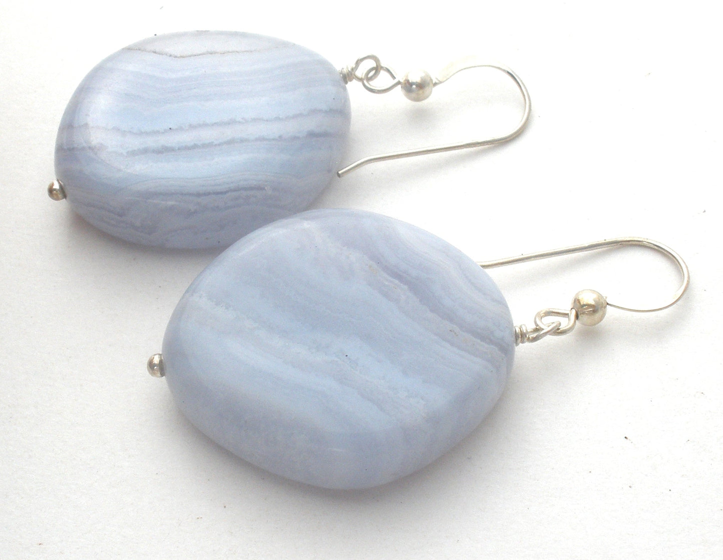 Blue Lace Agate Dangle Earrings Sterling Silver