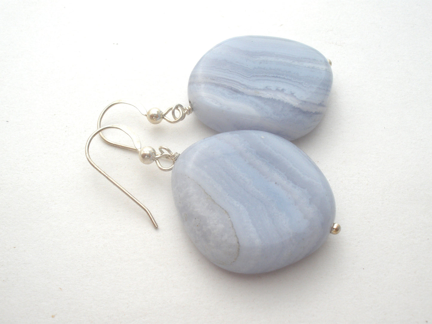 Blue Lace Agate Dangle Earrings Sterling Silver