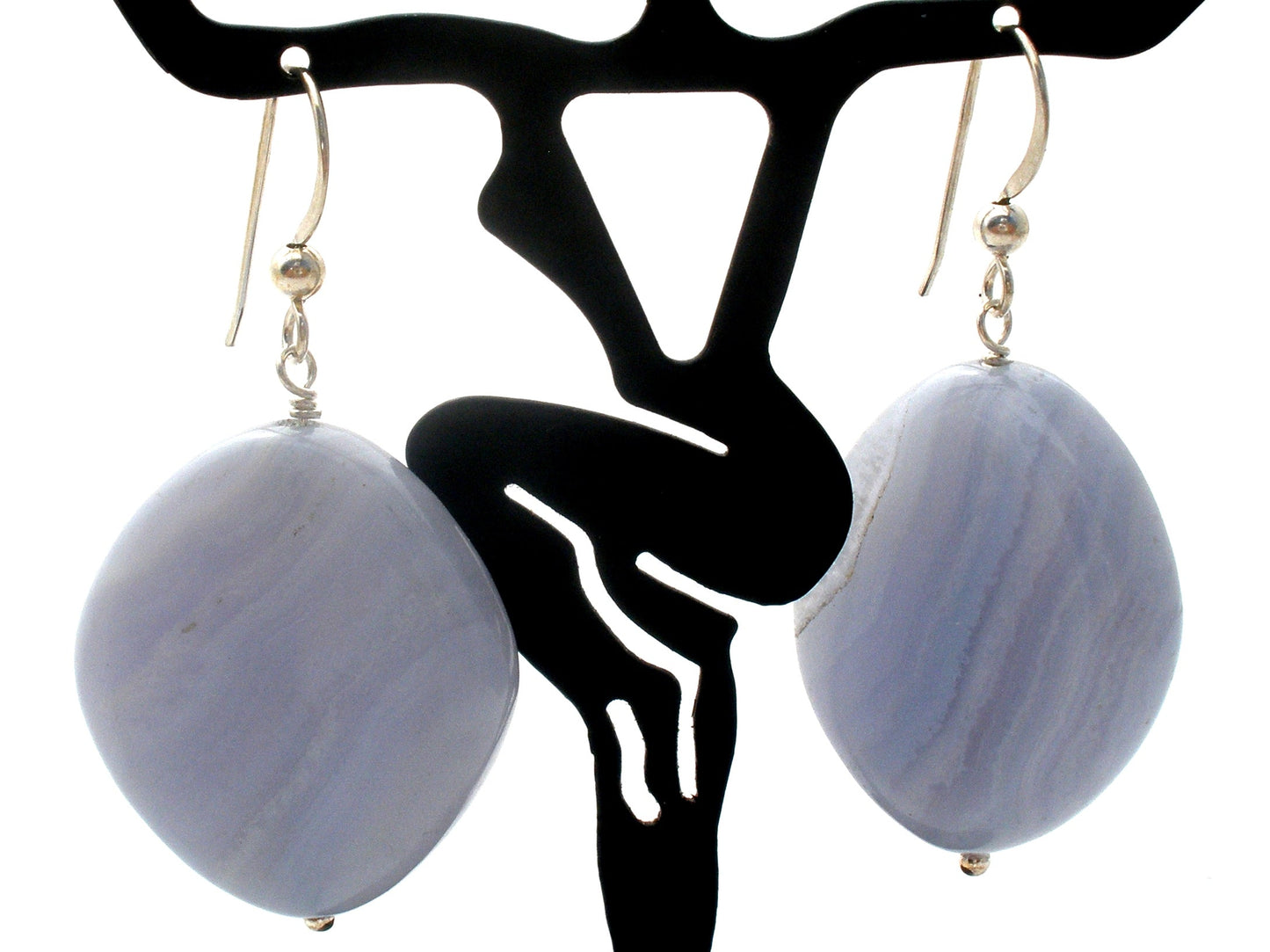 Blue Lace Agate Dangle Earrings Sterling Silver