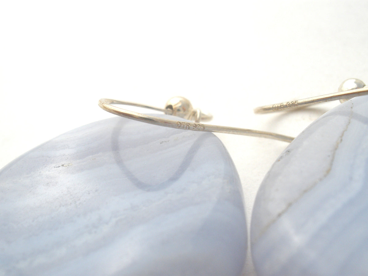 Blue Lace Agate Dangle Earrings Sterling Silver