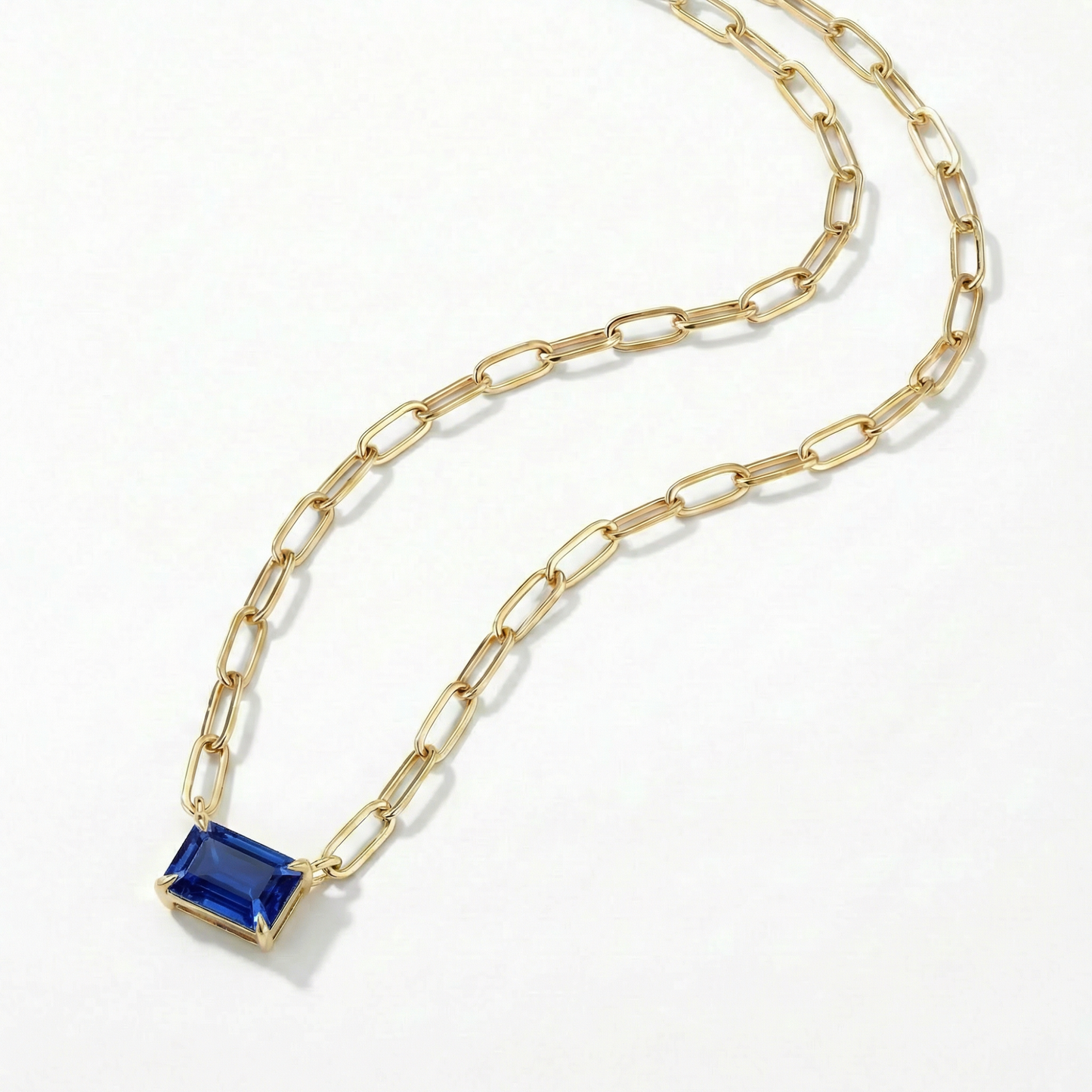 The Gemstone Paperclip Necklace | Lab-Grown Blue Sapphire