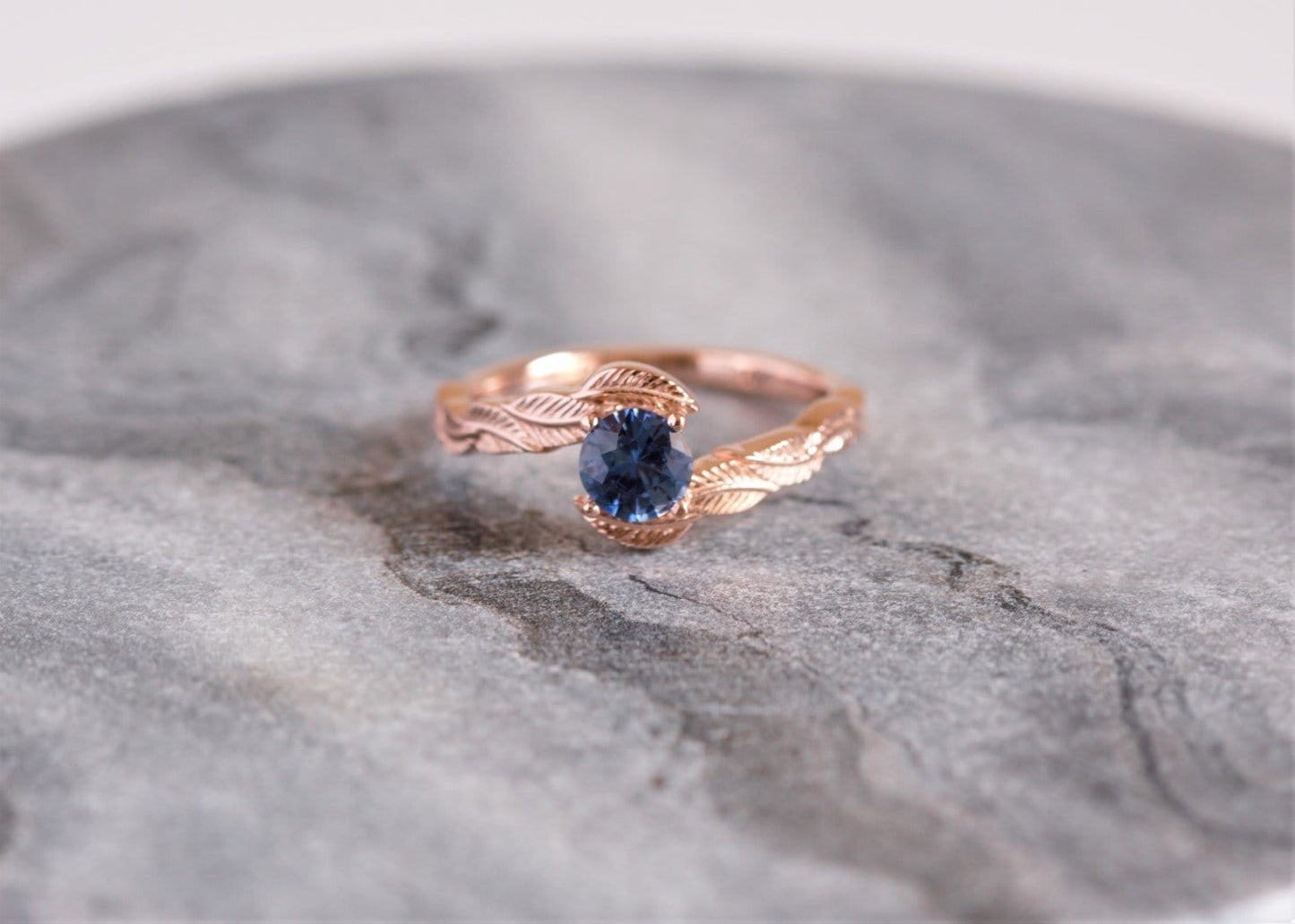 Blue Sapphire Leaf Engagement Ring
