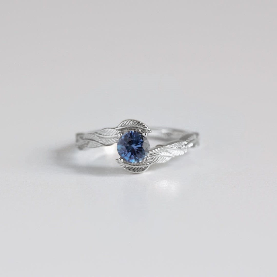 Blue Sapphire Leaf Engagement Ring