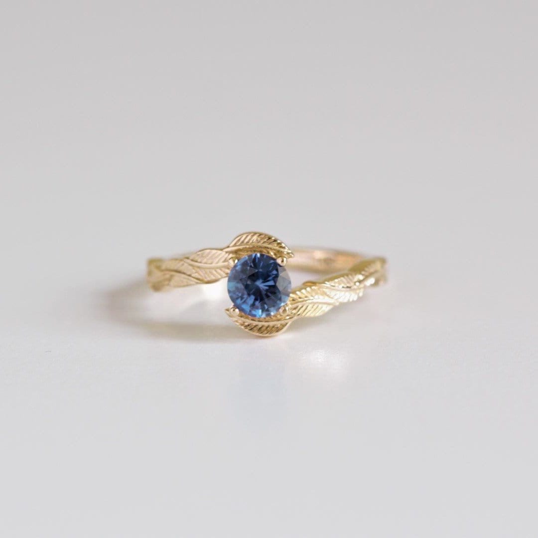 Blue Sapphire Leaf Engagement Ring