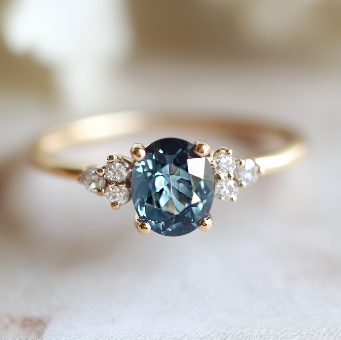 Azure Serenity | Oval Cut Rare Blue Sapphire Solitaire Engagement Ring