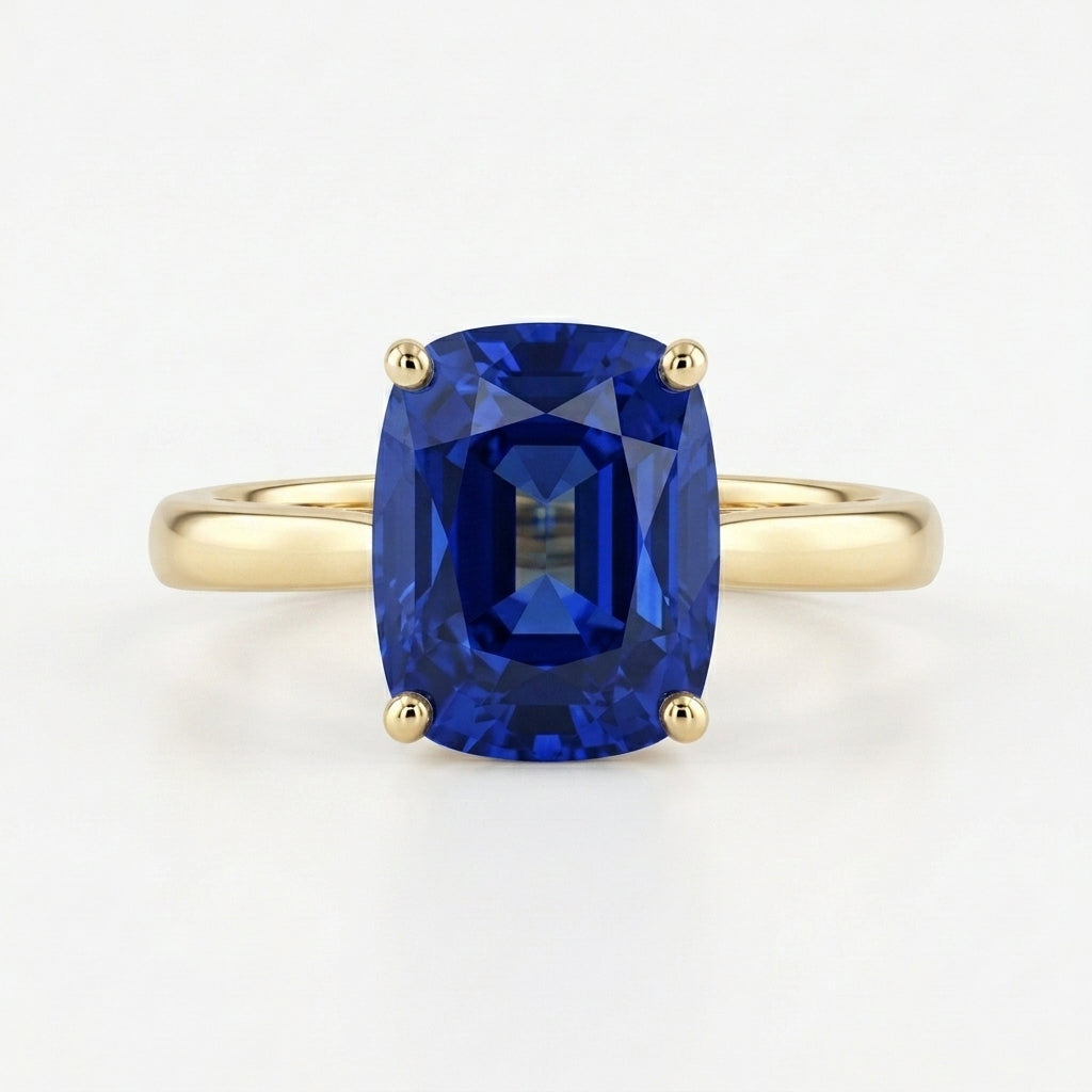 Prong-Set Cushion Blue Sapphire Solitaire Ring