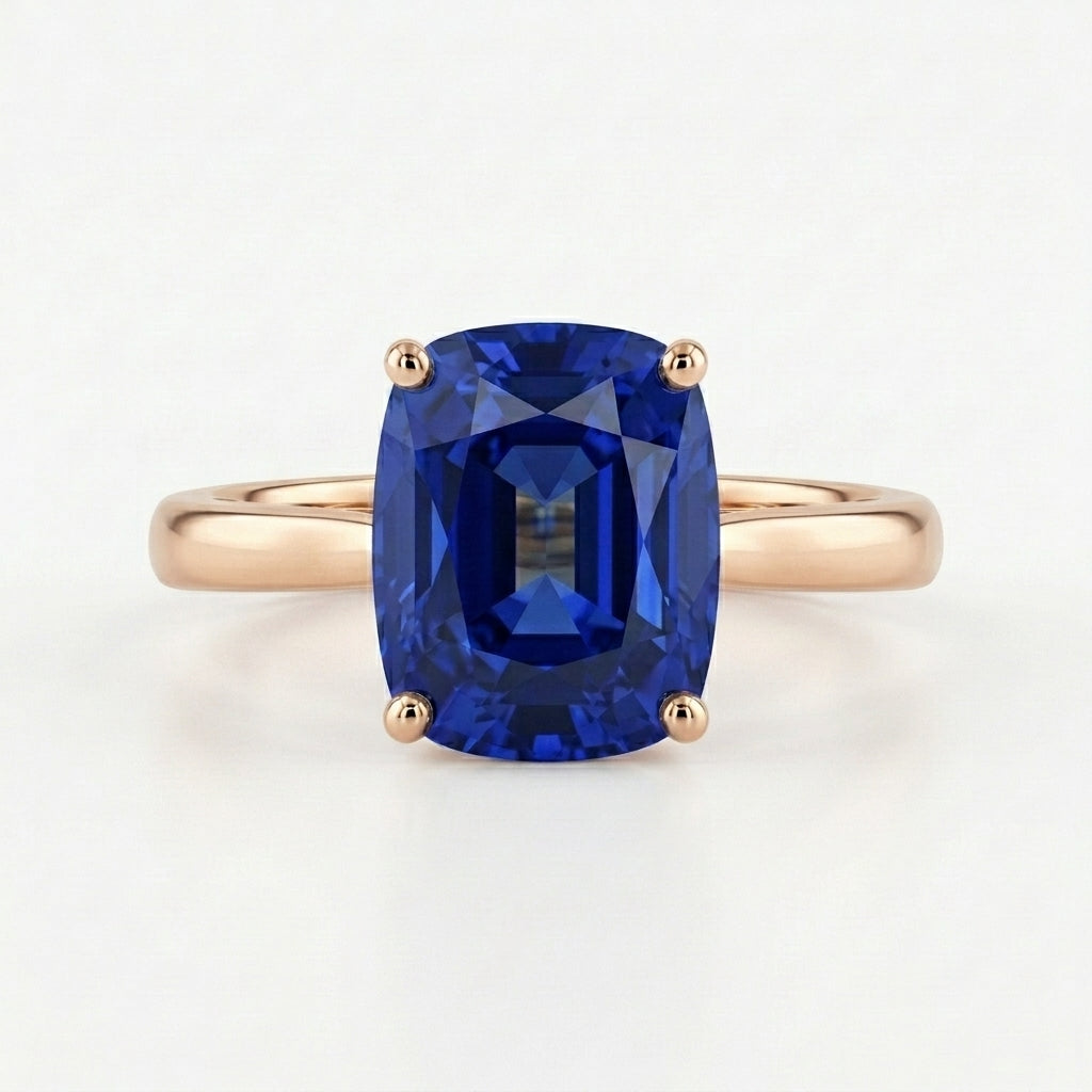 Prong-Set Cushion Blue Sapphire Solitaire Ring