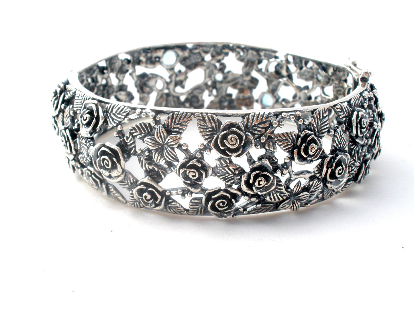 Blue Topaz Rose Flower Bangle Bracelet OR PAZ
