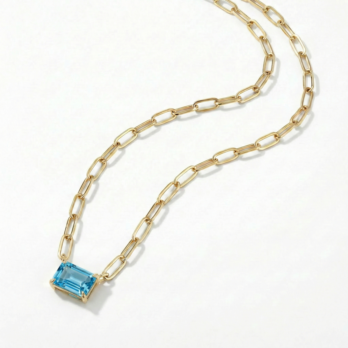 The Gemstone Paperclip Necklace | Blue Zircon
