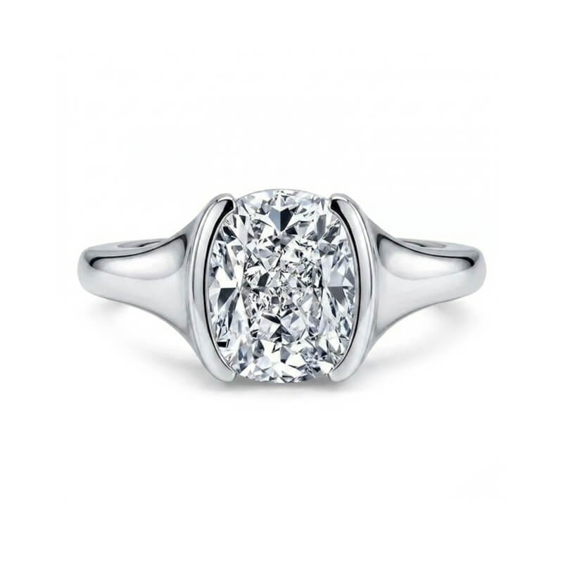 Bold Half-Bezel Solitaire Elongated Cushion Moissanite Engagement Ring
