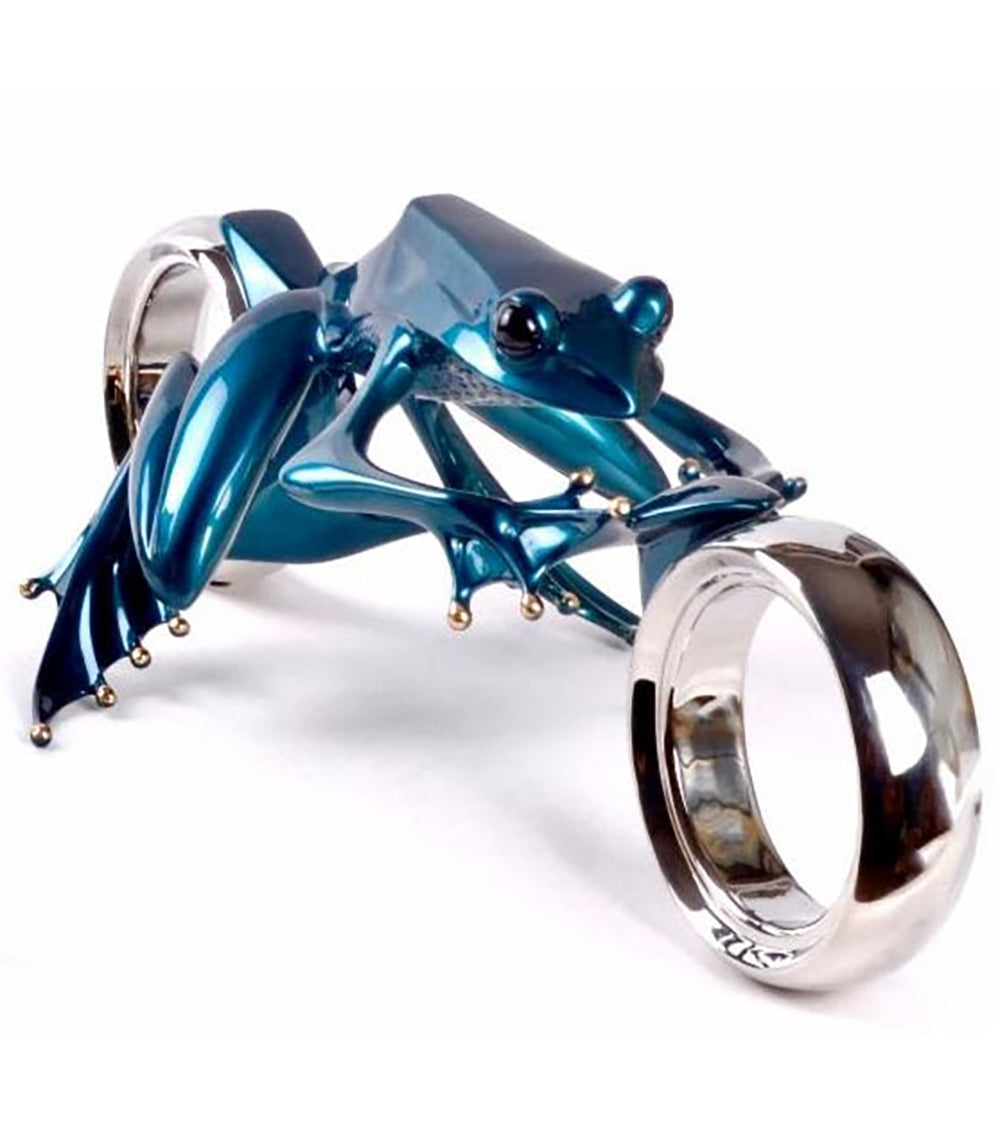 Bronze Sculpture "Bonneville" Blue with Stainless Steel Wheels by Tim Cotterill