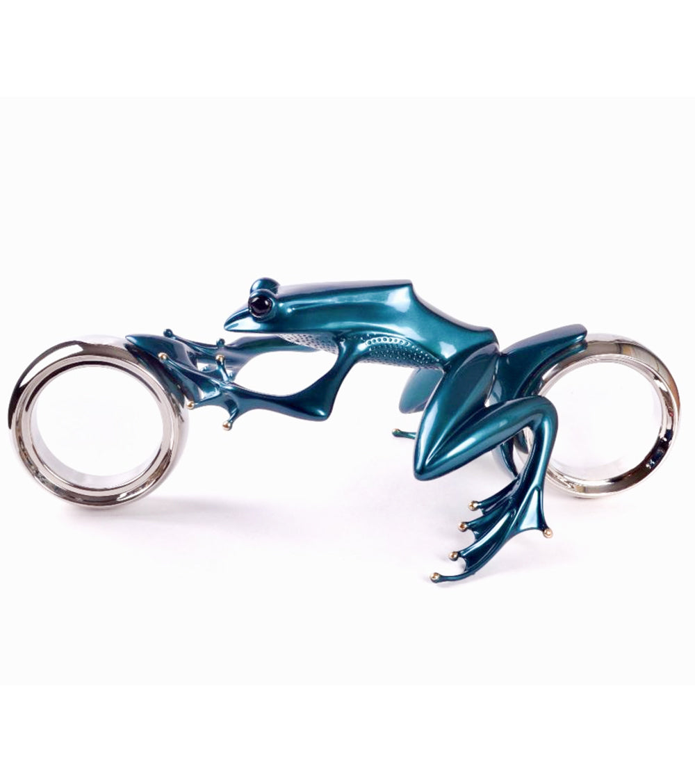 Bronze Sculpture "Bonneville" Blue with Stainless Steel Wheels by Tim Cotterill