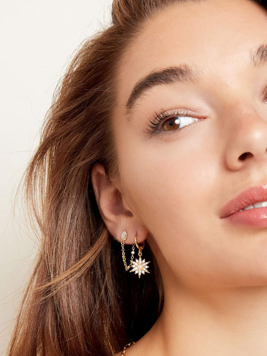 Clover chain earrings - white zircon stones