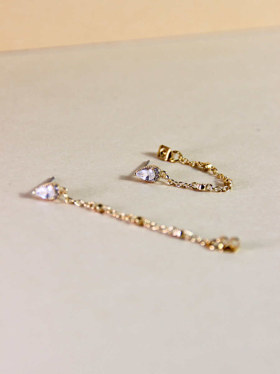 Clover chain earrings - white zircon stones