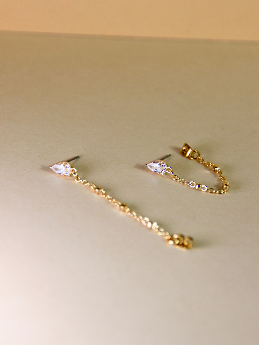 Clover chain earrings - white zircon stones