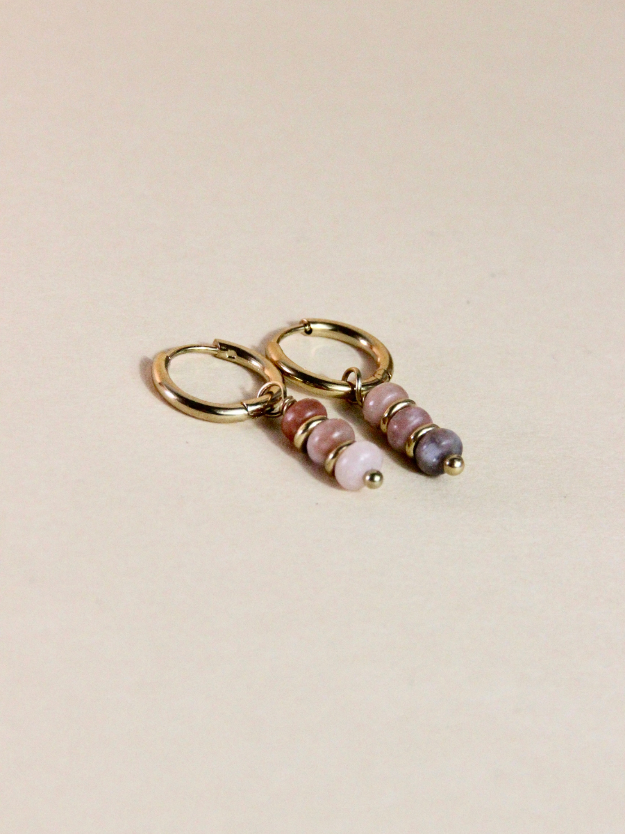 Kisha mini hoop earrings - dangling with semi-precious stone