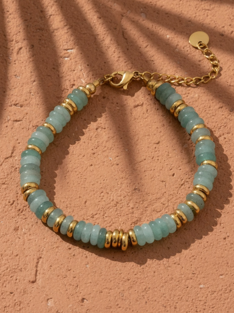 Bracelet ANTILLES - perles plates naturelles pierres semi précieuses