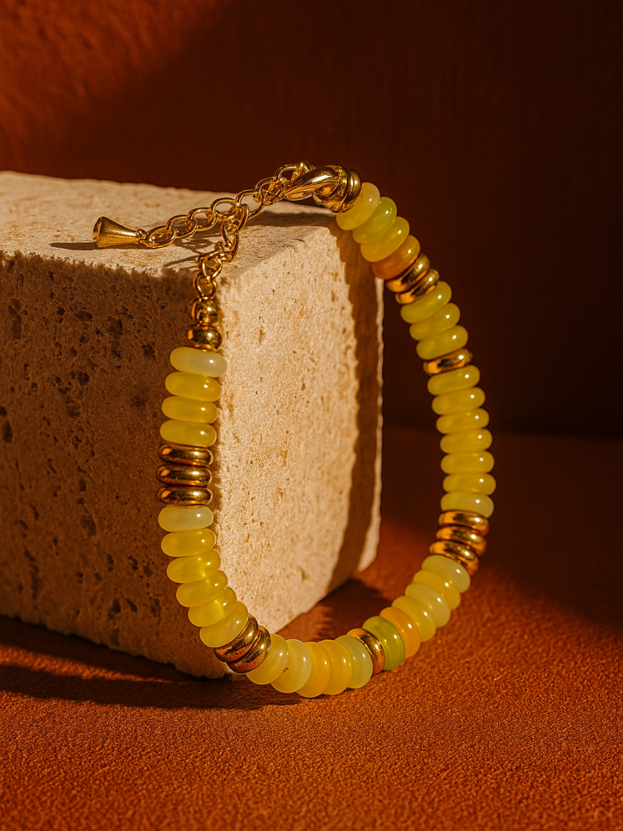 Bracelet ANTILLES - perles plates naturelles pierres semi précieuses